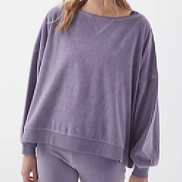OUT FROM UNDER URBAN OUTFITTERS Vica Boat Neck Sweatshirt Periwinkle Velour Boxy - Picture 1 of 12